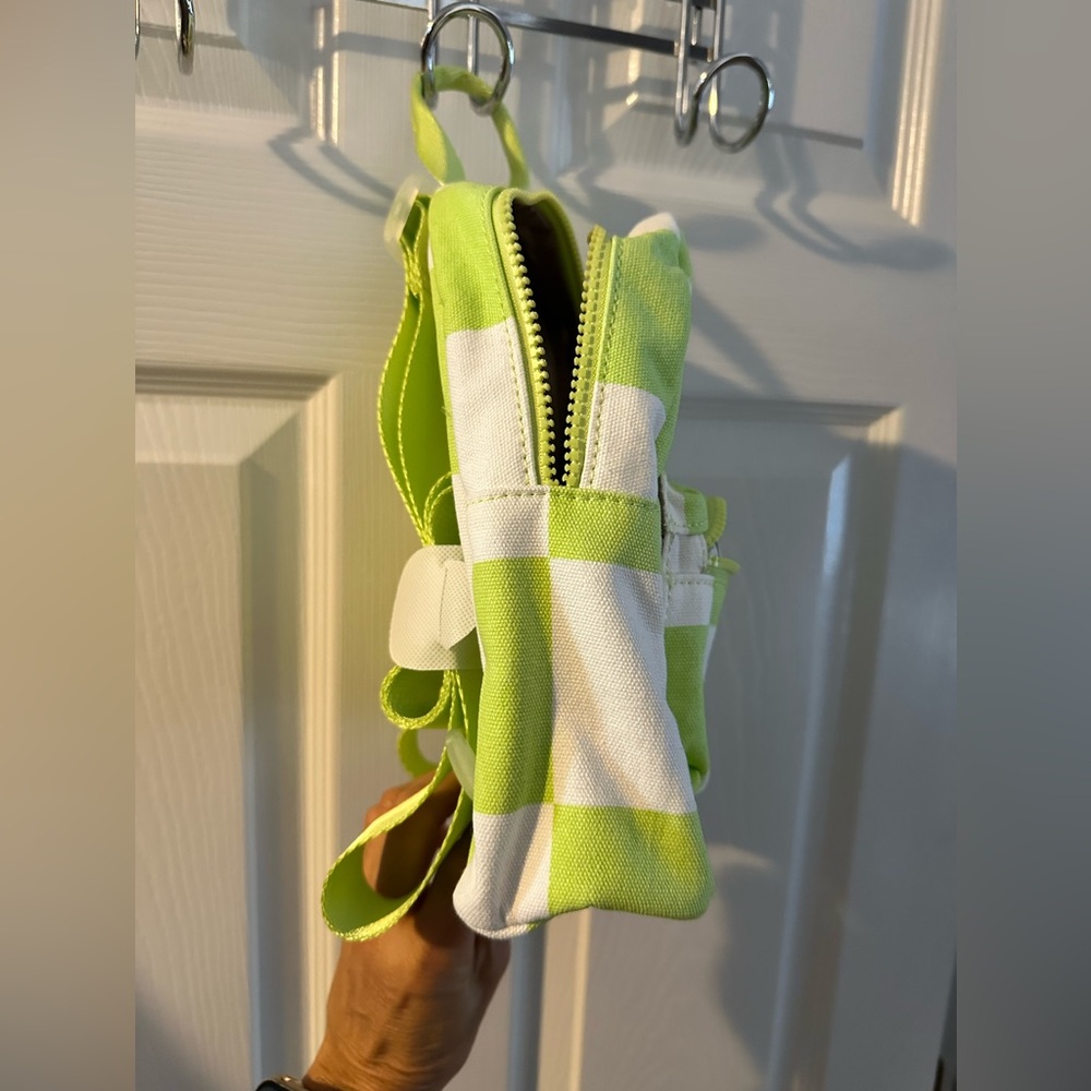 NEW NWT ๐๐ค lime green white checkered flag backpack ๐ handbag purse small - Picture 8 of 9